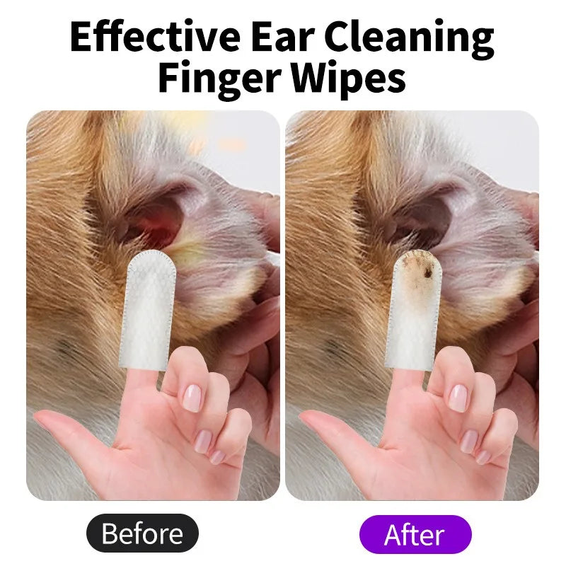 Pet Ear Cleaning Wipes – Fingertip Care for Cats & Dogs, Removes Mites & Debris 50pcs/can