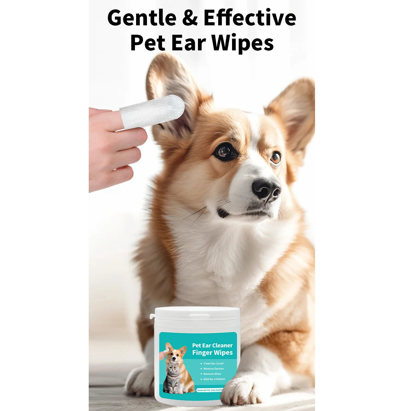 Pet Ear Cleaning Wipes – Fingertip Care for Cats & Dogs, Removes Mites & Debris 50pcs/can