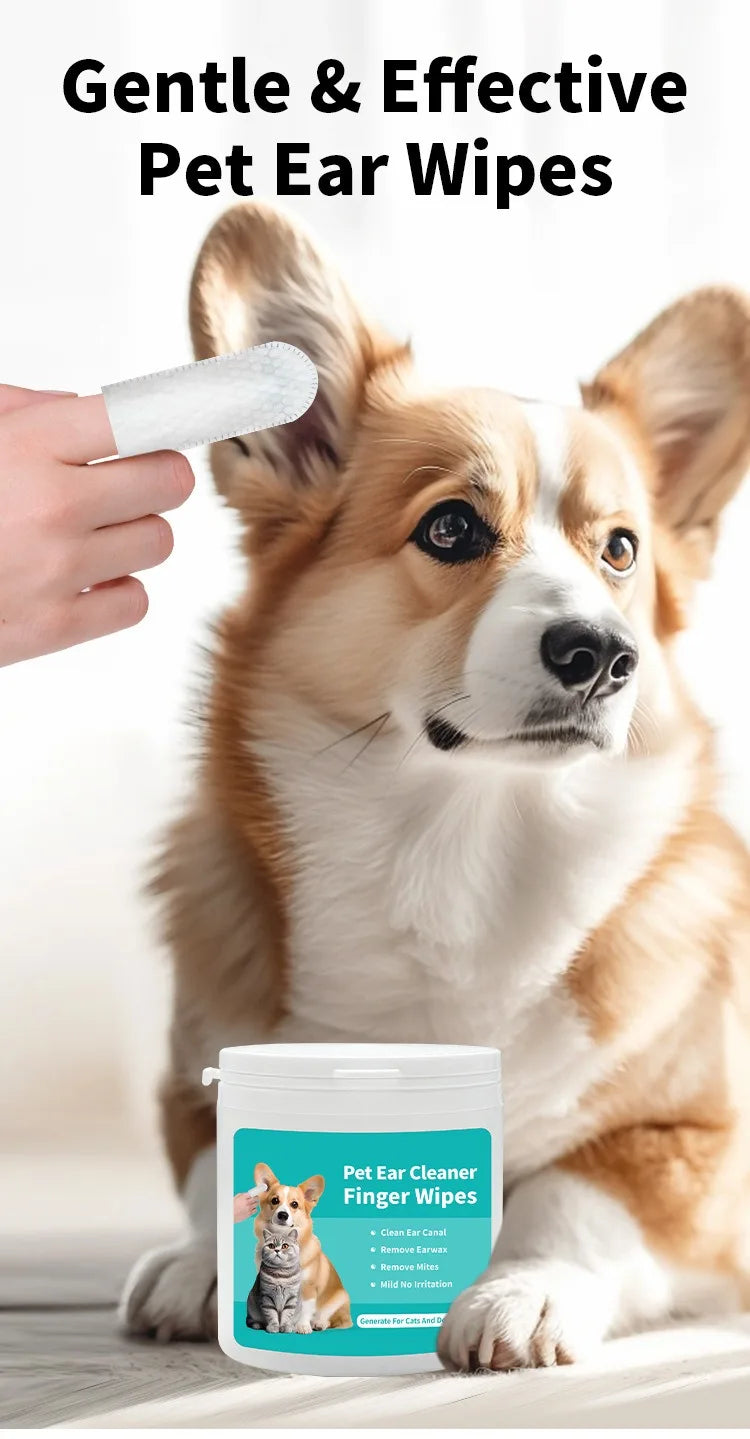 Pet Ear Cleaning Wipes – Fingertip Care for Cats & Dogs, Removes Mites & Debris 50pcs/can