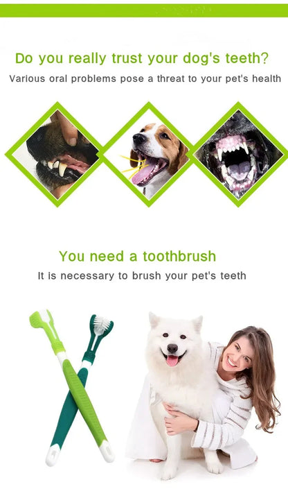 3-Sided Pet Toothbrush – Plastic Dental Brush for Dogs & Cats, Removes Bad Breath, Tartar & Cleans Teeth