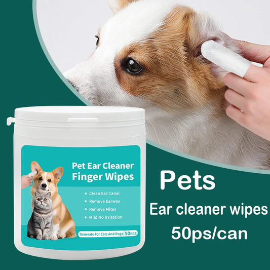 Pet Ear Cleaning Wipes – Fingertip Care for Cats & Dogs, Removes Mites & Debris 50pcs/can