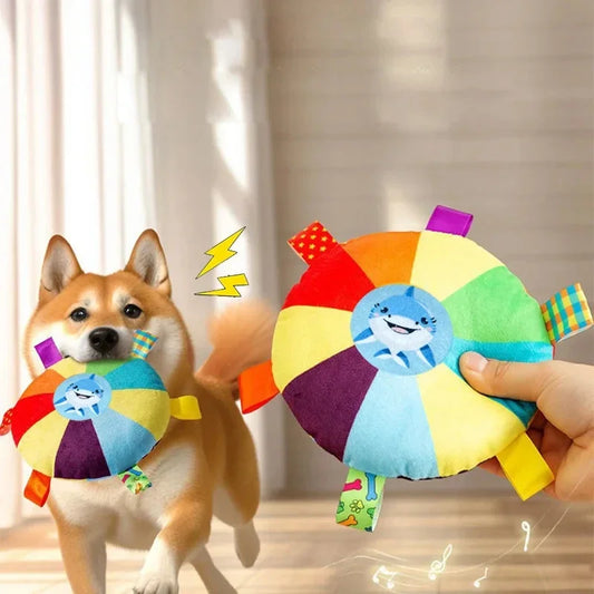 Rainbow Plush Flying Saucer Dog Toy
