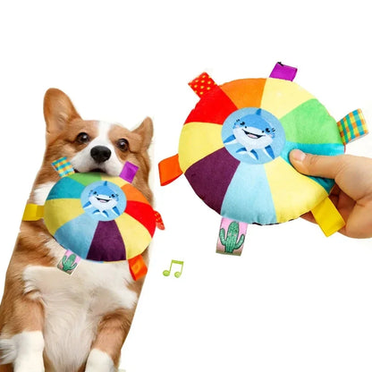 Rainbow Plush Flying Saucer Dog Toy